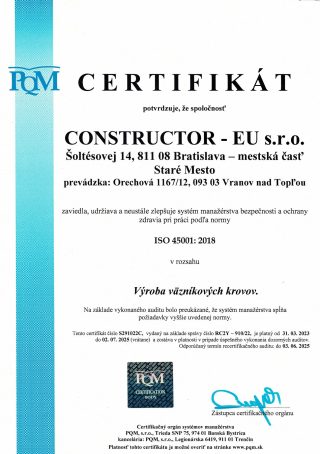 Certifikát ISO 45001