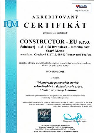Certifikát ISO 45001