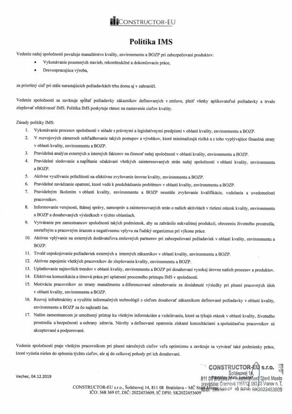 Politika integrovaného systému manažérstva