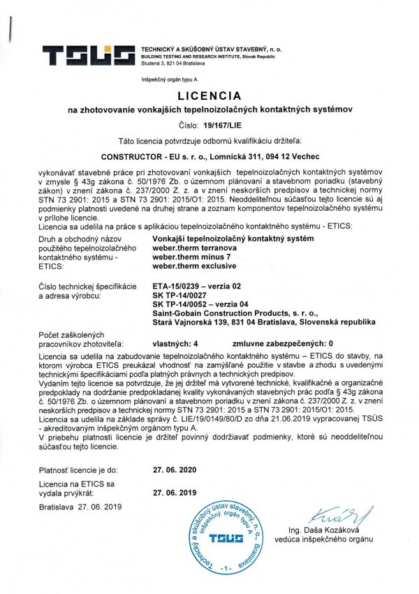 Licencia na zatepľovacie systémy ETICS
